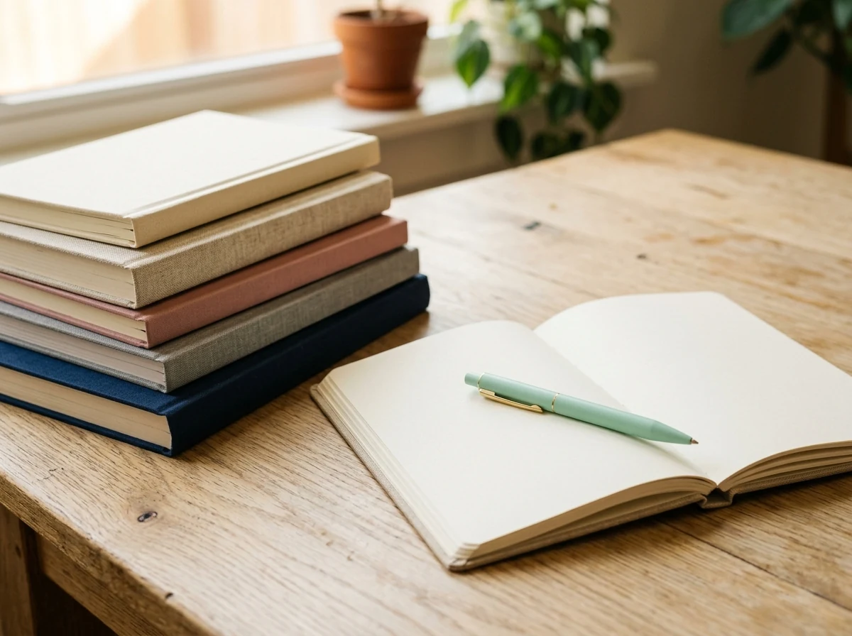Libros y cuaderno sobre una mesa representando la información que por sí sola no transforma